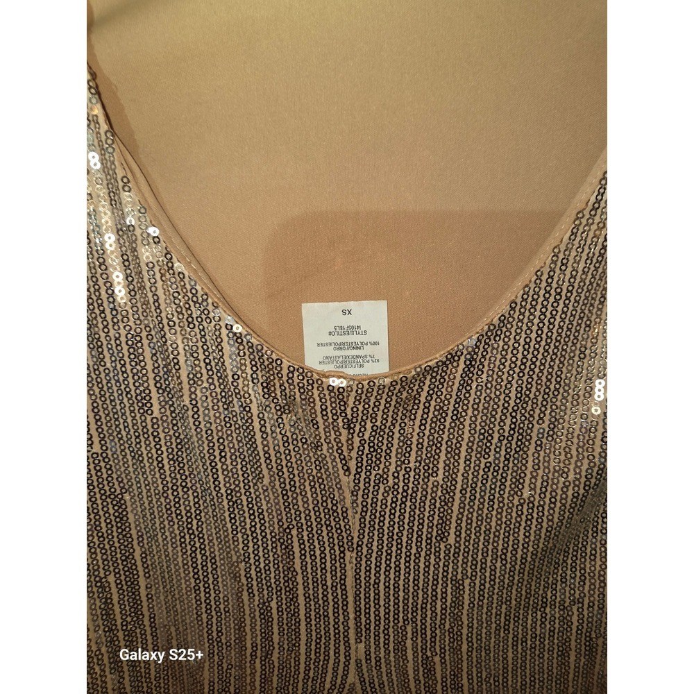 Rose Gold Sequin Bodycon Mini Dress Low Back 3/4 Sleeve XS - Picture 3 of 3
